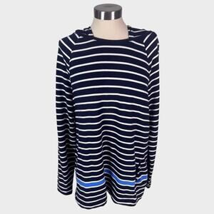 Talbots Medium Striped Hooded Pullover Blue White